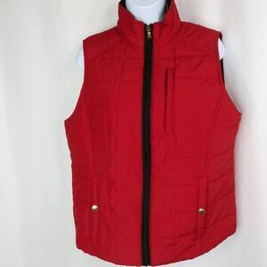 Lauren Ralph Lauren Vest Ladies Size L Red Quilted Puffer Vegan Zip Pockets